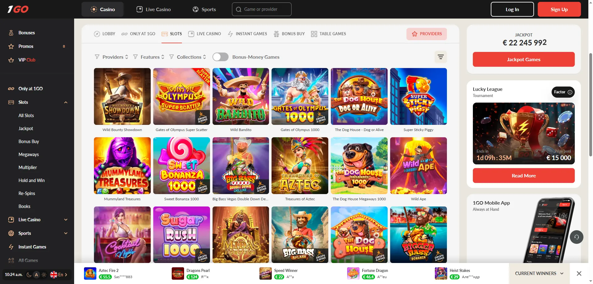 1GO Casino free spins no deposit — top slot games available